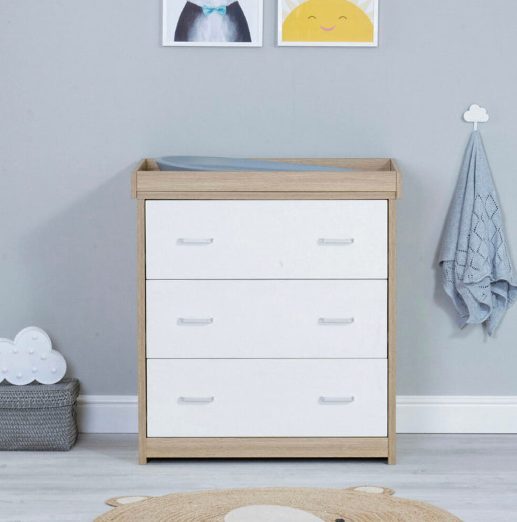 Babymore Luno  Veni chest  changing unit  – Oak & White