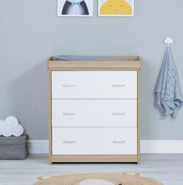 Babymore Luno 3 Piece Furniture Room Set-Oak & White