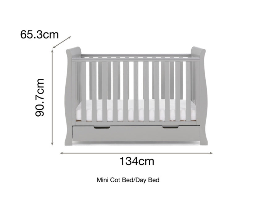 Obaby Stamford Sleigh Mini Cot Bed - Warm Grey