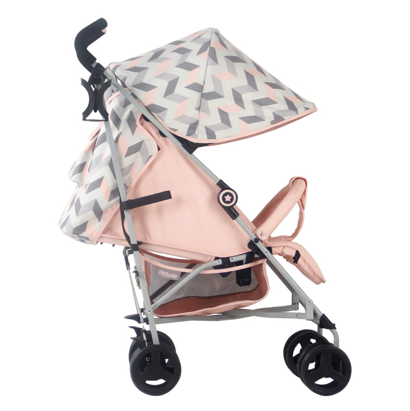 My Babiie  - My Babiie Pink and Grey Chevron Lightweight Stroller