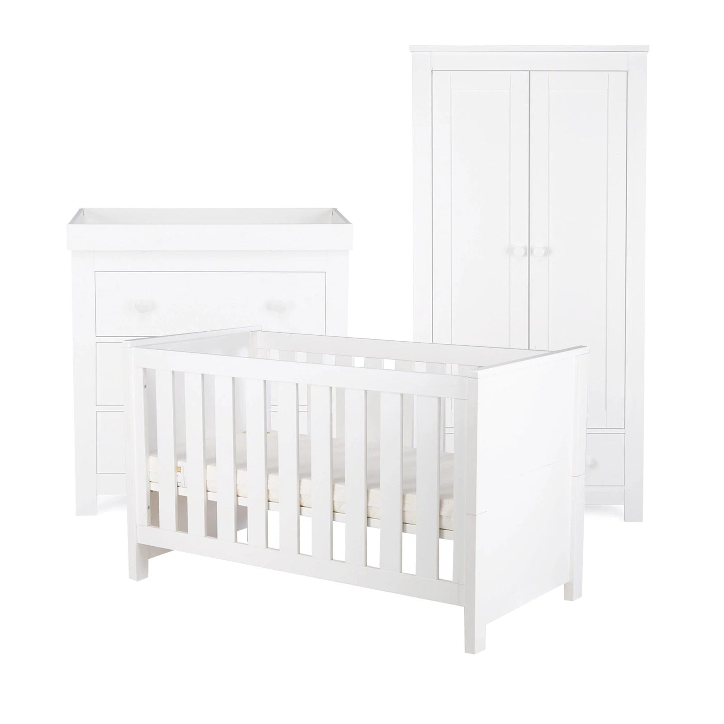 Cuddle Co Aylesbury 3 Piece Nursery Furniture Set (Cot Bed, Dresser & Wardrobe) - White