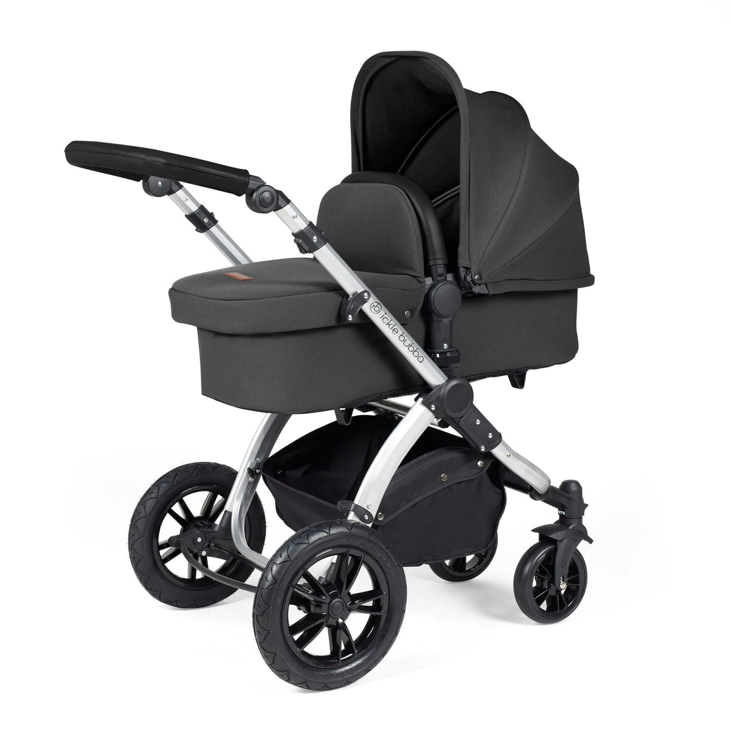 Ickle bubba Stomp Luxe All in One Premium i-Size Travel System with ISOFIX Base *Charcoal Grey  - Black  handle