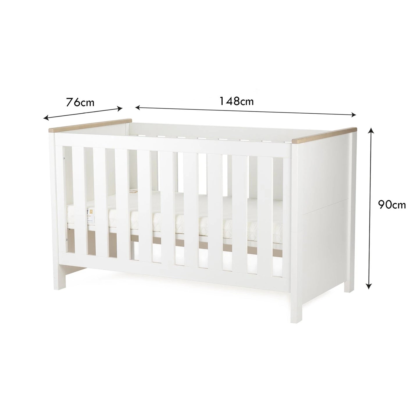 Cuddle Co Luna 2 Piece Nursery Furniture Set (Cot Bed & Dresser) - White & Oak