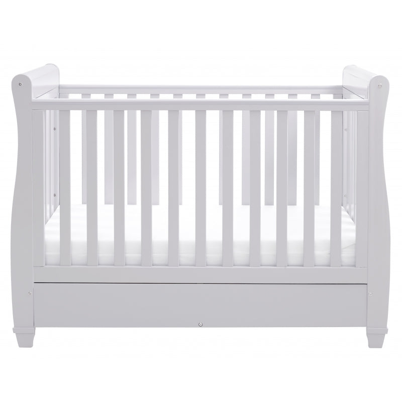 Babymore Eva Sleigh Cot Bed Drop side  with Drawer & foam mattress-Grey
