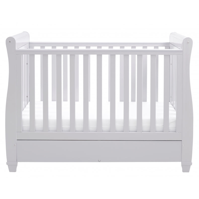 Babymore Eva Sleigh Cot Bed Drop side  with Drawer &  cot top changer -Grey