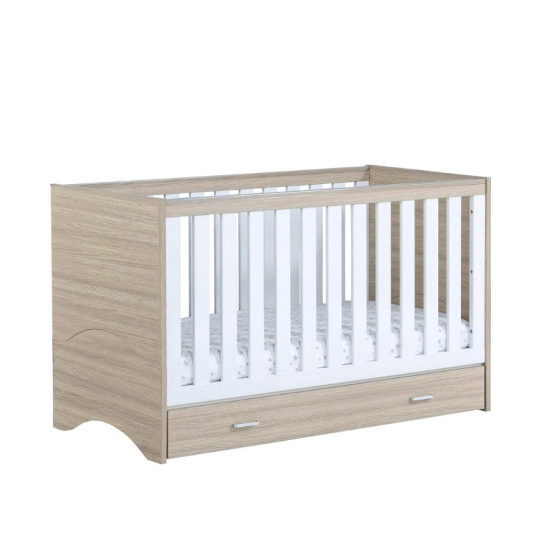 Babymore Veni Cot Bed with Drawer-Oak & White