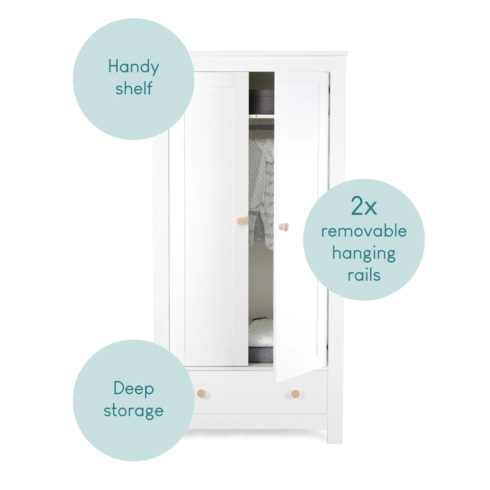 Cuddle Co Aylesbury 3 Piece Nursery Furniture Set Cot Bed Dresser Wardrobe White Ash