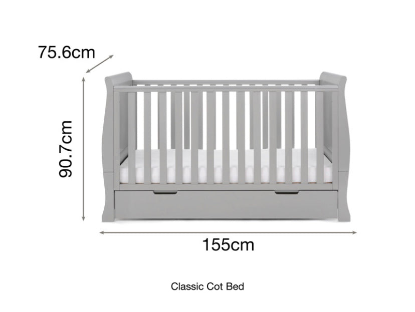 Obaby Stamford Classic Sleigh Cot Bed With Drawer - Warm Grey