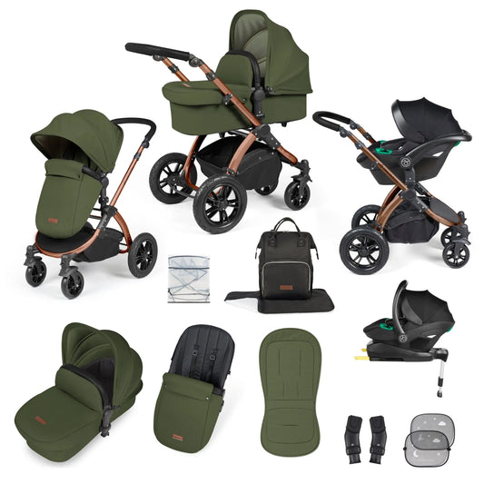 Ickle bubba Stomp Luxe All in One Premium i-Size Travel System with ISOFIX Base *Woodland  - Black  handle - EMAIL FOR STOCK  LEVEL