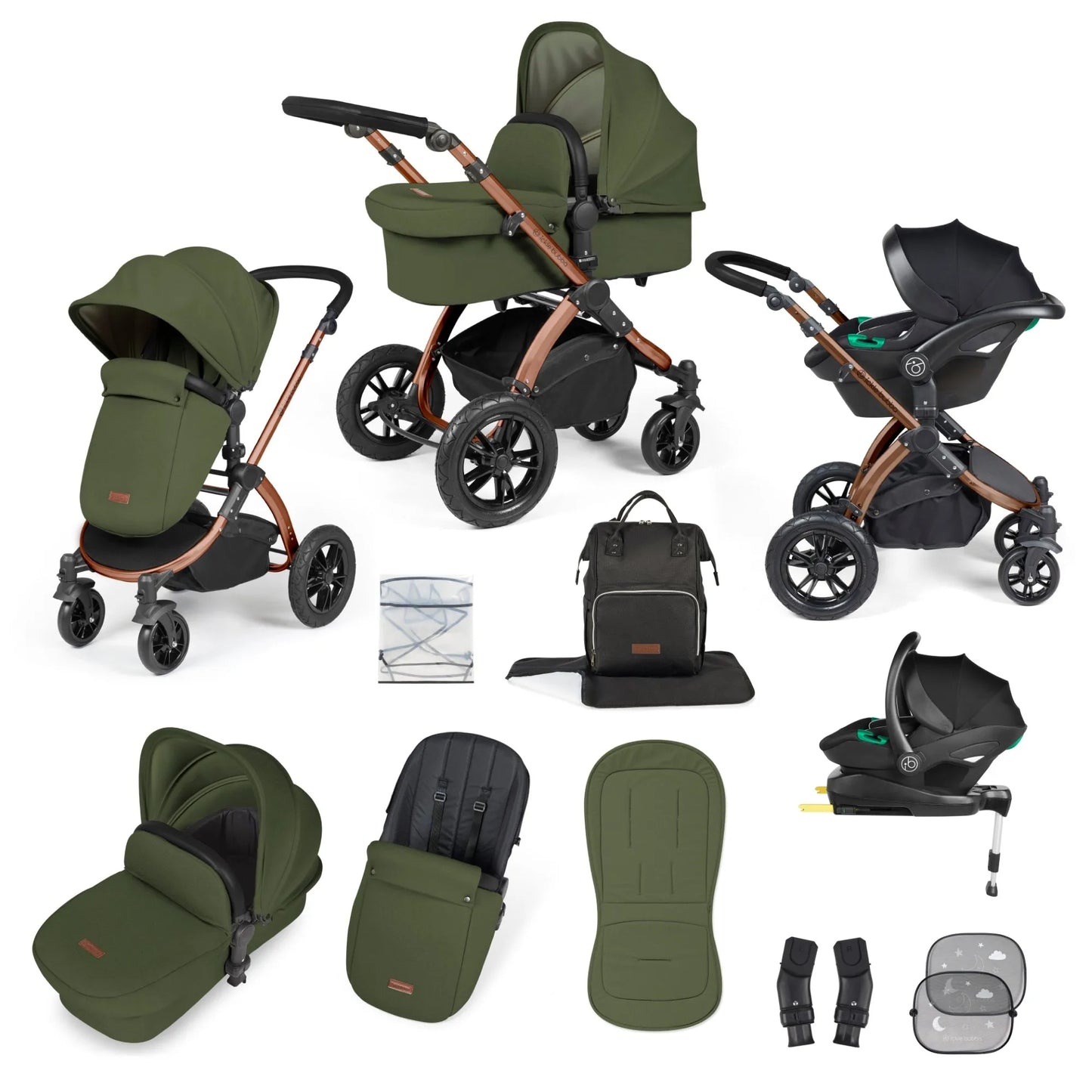 Ickle bubba Stomp Luxe All in One Premium  i-Size Travel System with ISOFIX Base *Woodland  - Black  handle