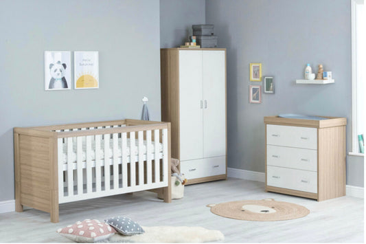 Babymore Luno 3 Piece Furniture Room Set-Oak & White