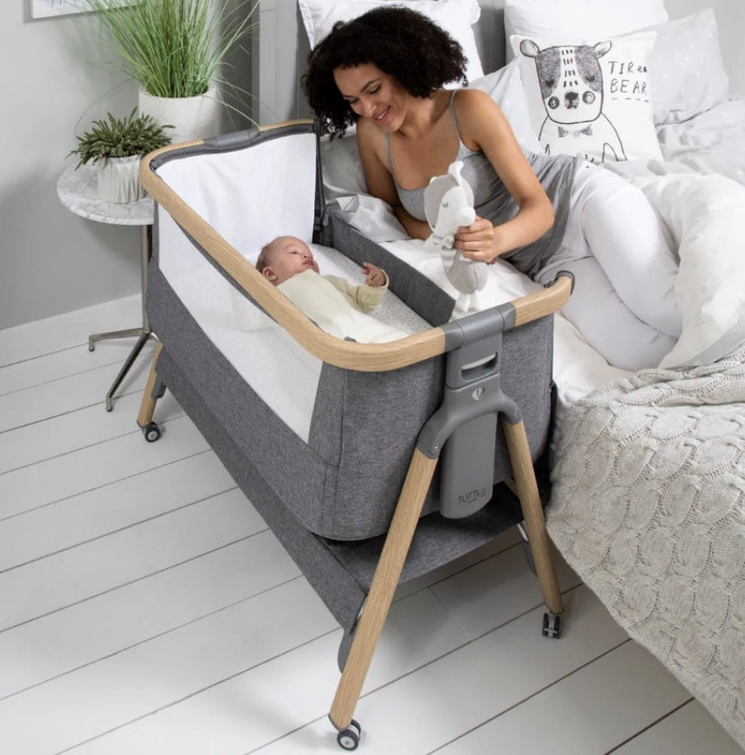 Tutti Bambini CoZee® Air Bedside Crib - Oak and Charcoal