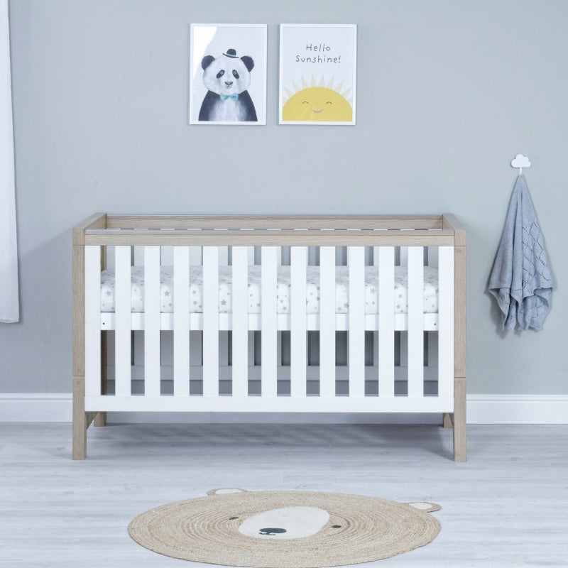 Babymore Luno Cot Bed-Oak & White