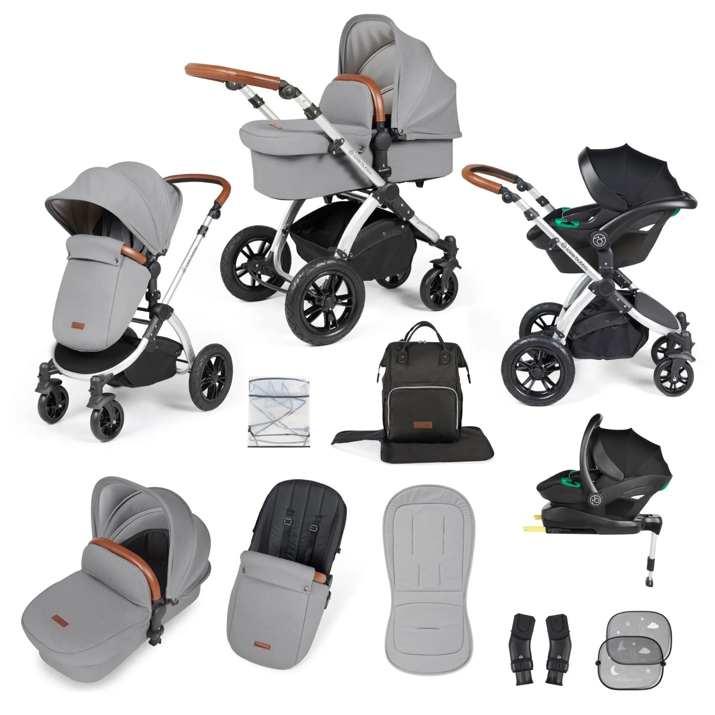 Ickle bubba Stomp Luxe All in One Premium i-Size Travel System with ISOFIX Base *Pearl Grey   - Tan