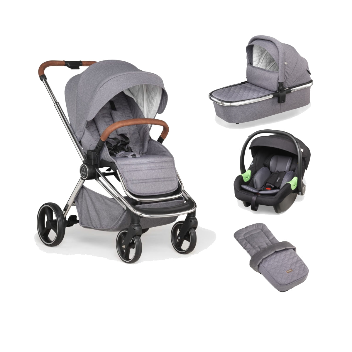 Mee-Go Pure 3in1 Travel System With Silver Chassis-Pearl Grey