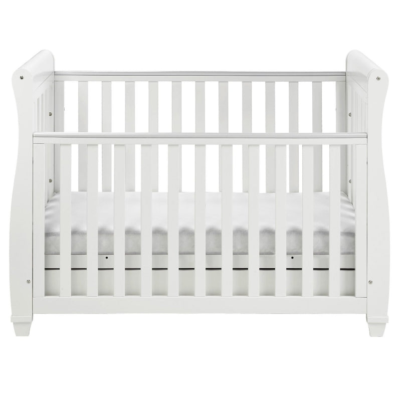 Babymore Eva Sleigh Cot Bed Drop side  with Drawer & foam mattress-White