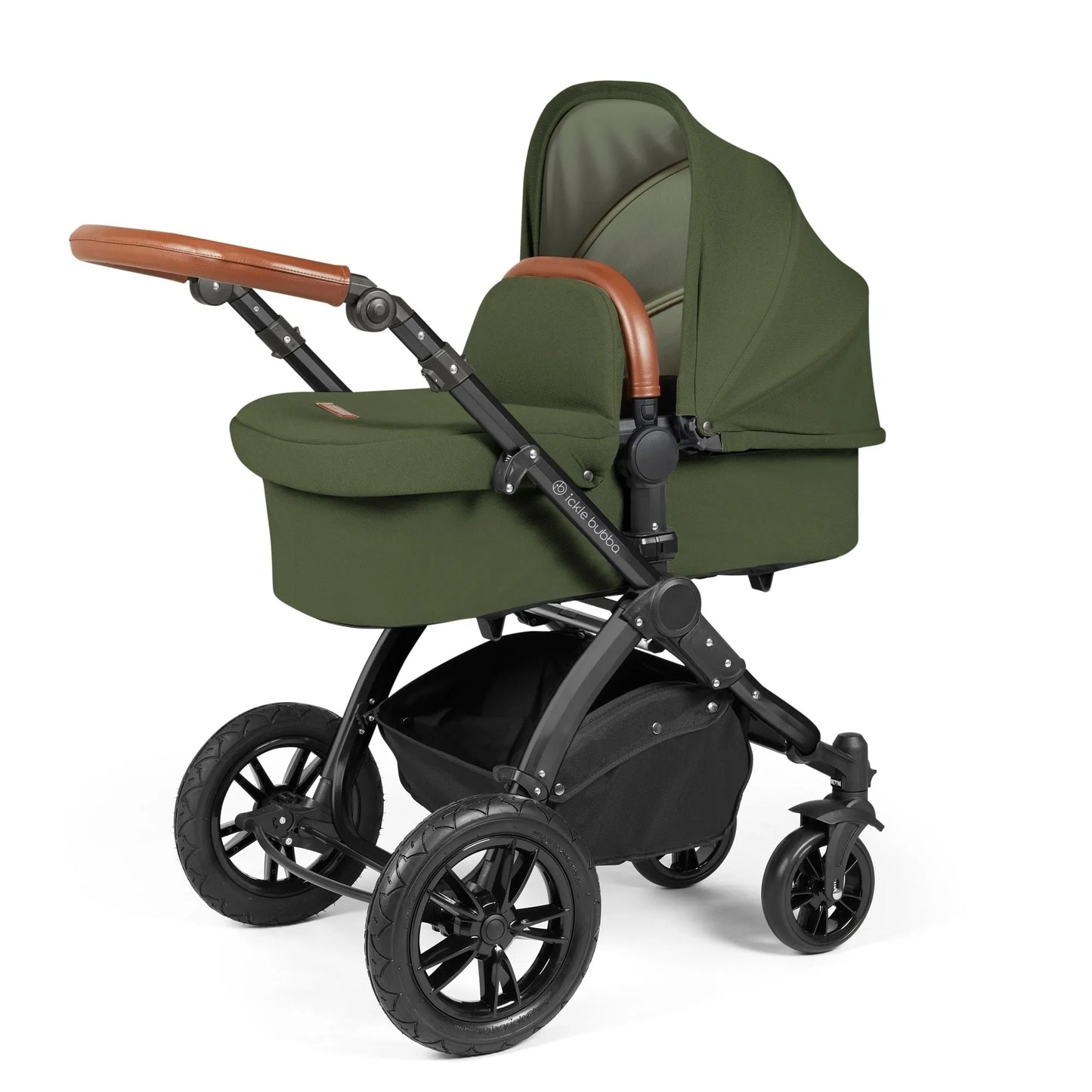 Ickle bubba Stomp Luxe All in One Premium i-Size Travel System with ISOFIX Base *Woodland  - Tan handle