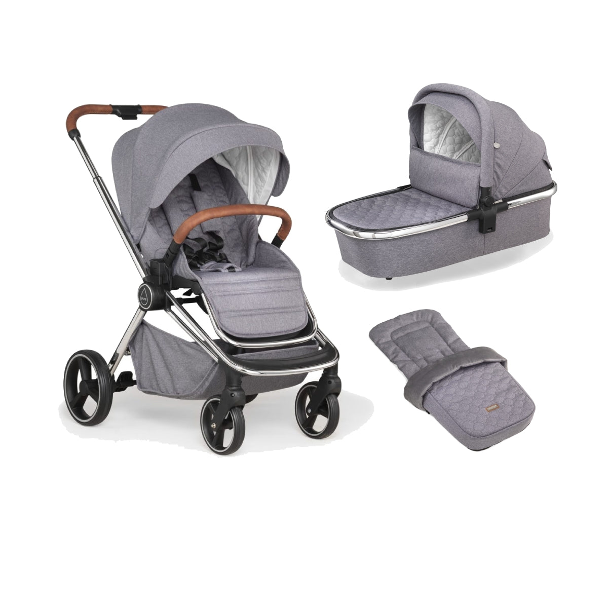 Mee-Go Pure 2in1 Pram System With Silver Chassis-Pearl Grey