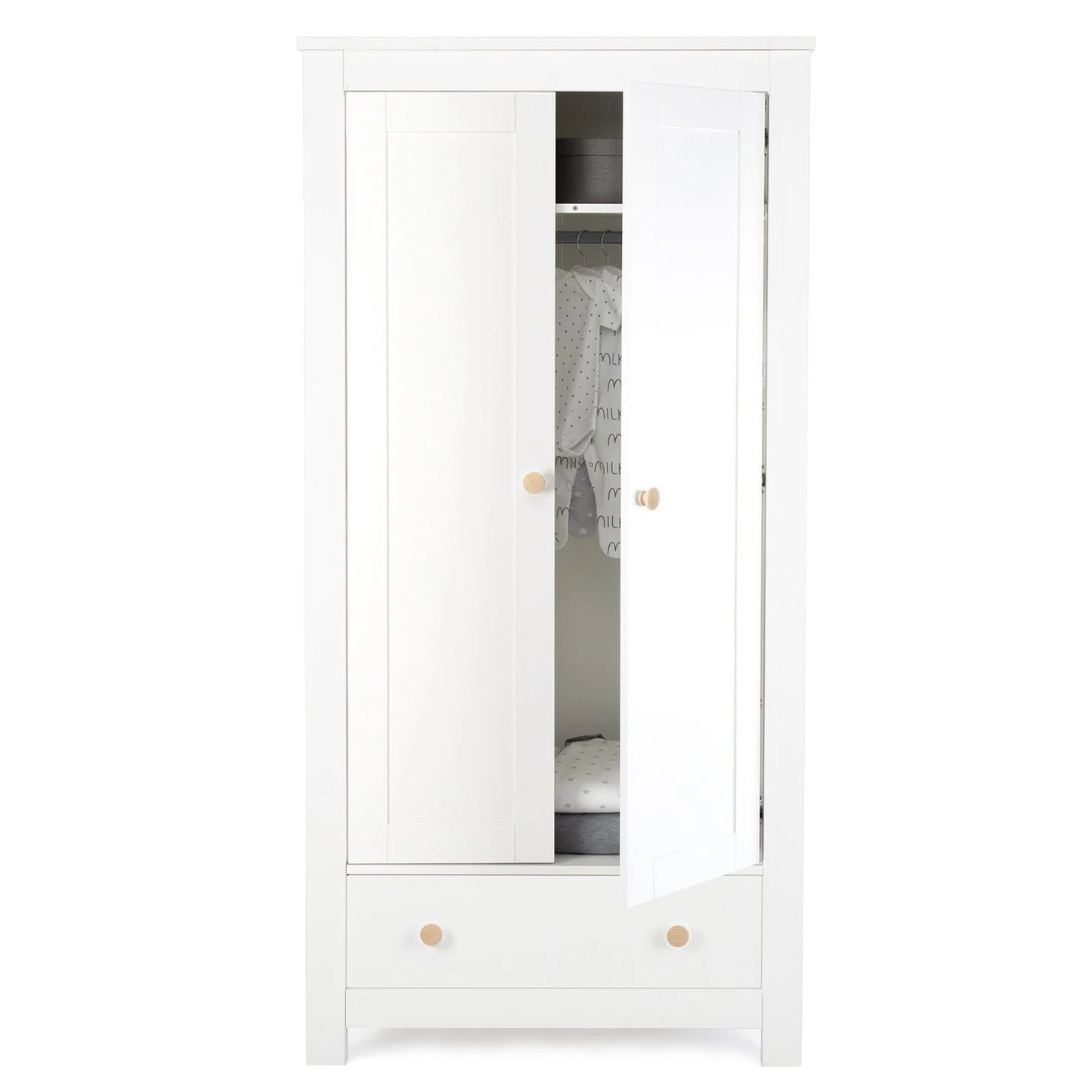 Cuddle Co Aylesbury 2 Door Double Wardrobe - White & Ash