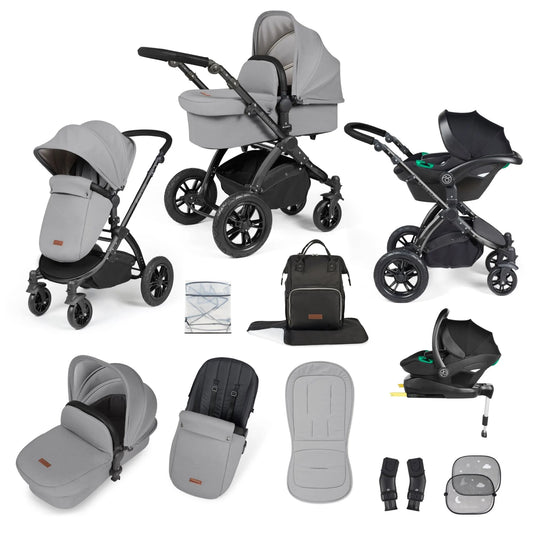 Ickle bubba Stomp Luxe All in One Premium i-Size Travel System with ISOFIX Base *Pearl Grey   - Black handle  - EMAIL FOR STOCK  LEVEL