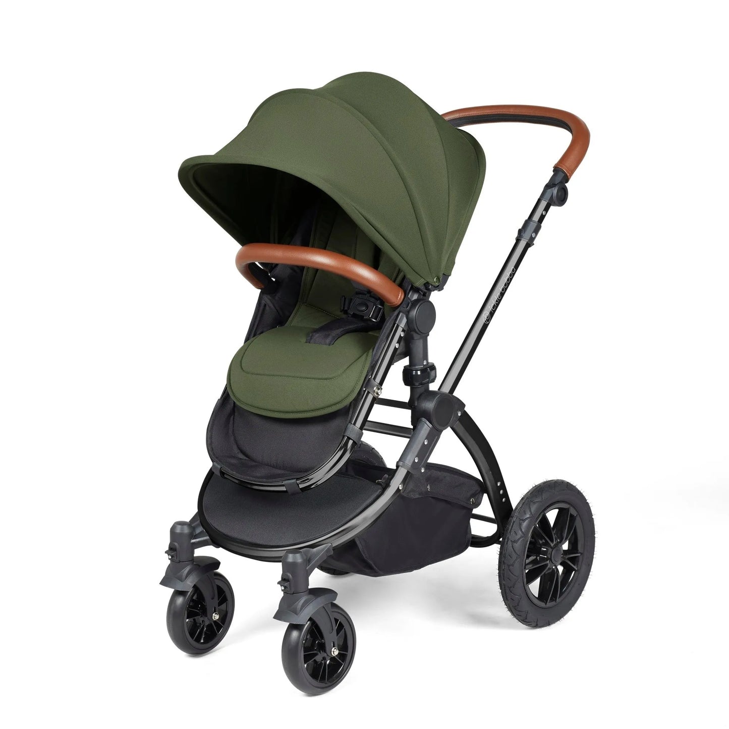 Ickle bubba Stomp Luxe All in One Premium i-Size Travel System with ISOFIX Base *Woodland  - Tan handle