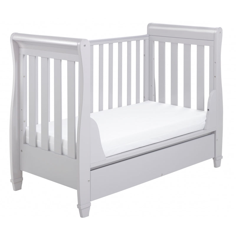 Babymore Eva Sleigh Cot Bed Drop side  with Drawer & foam mattress-Grey