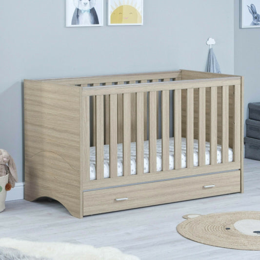 Babymore Veni Cot Bed with Drawer-Oak