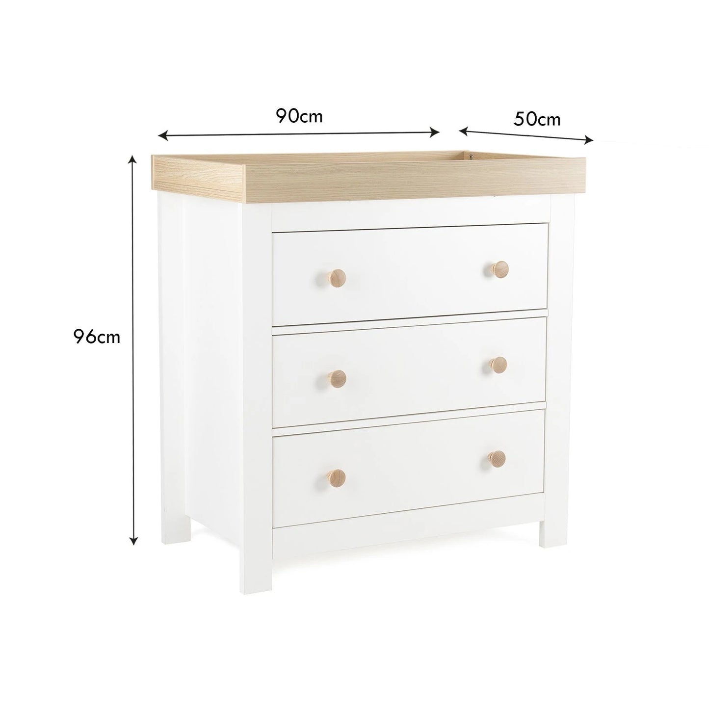Cuddle Co Luna 3 Piece Nursery Furniture Set (Cot Bed, Dresser & Wardrobe) - White & Oak