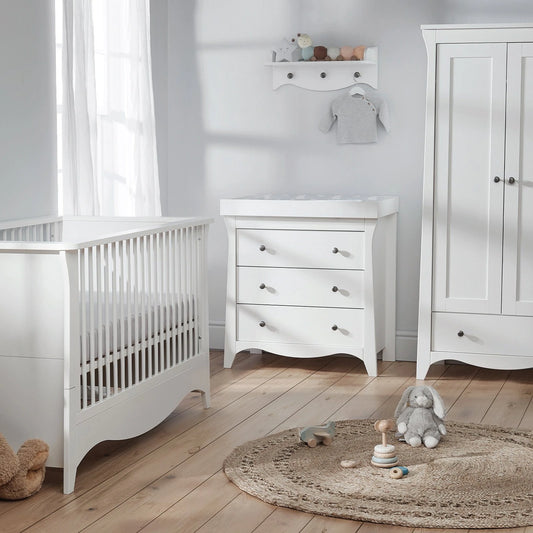 Cuddle Co Clara 3 Piece Nursery Furniture Set (Cot Bed, Wardrobe & Dresser) - White