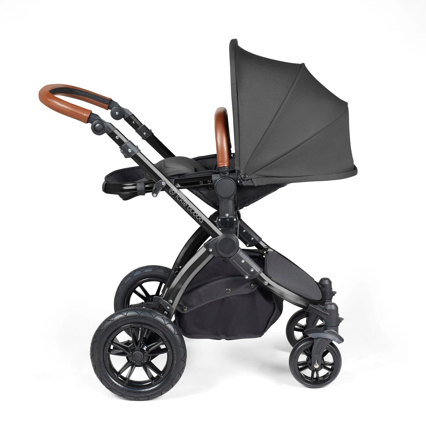 Ickle bubba Stomp Luxe All in One Premium i-Size Travel System with ISOFIX Base *Charcoal Grey  - Tan handle