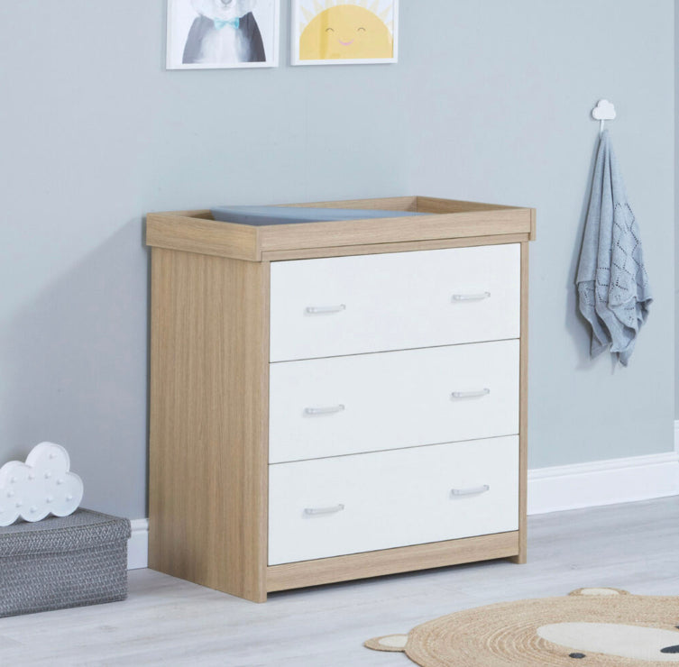 Babymore Luno  Veni chest  changing unit  – Oak & White