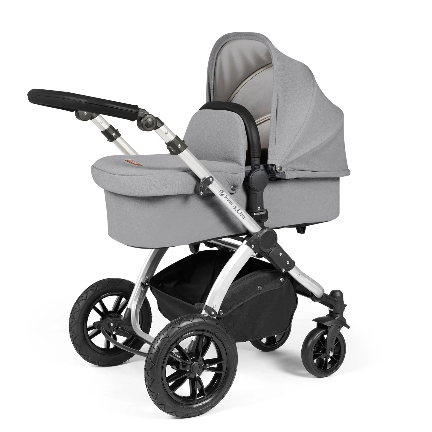 Ickle bubba Stomp Luxe All in One Premium i-Size Travel System with ISOFIX Base *Pearl Grey   - Black handle