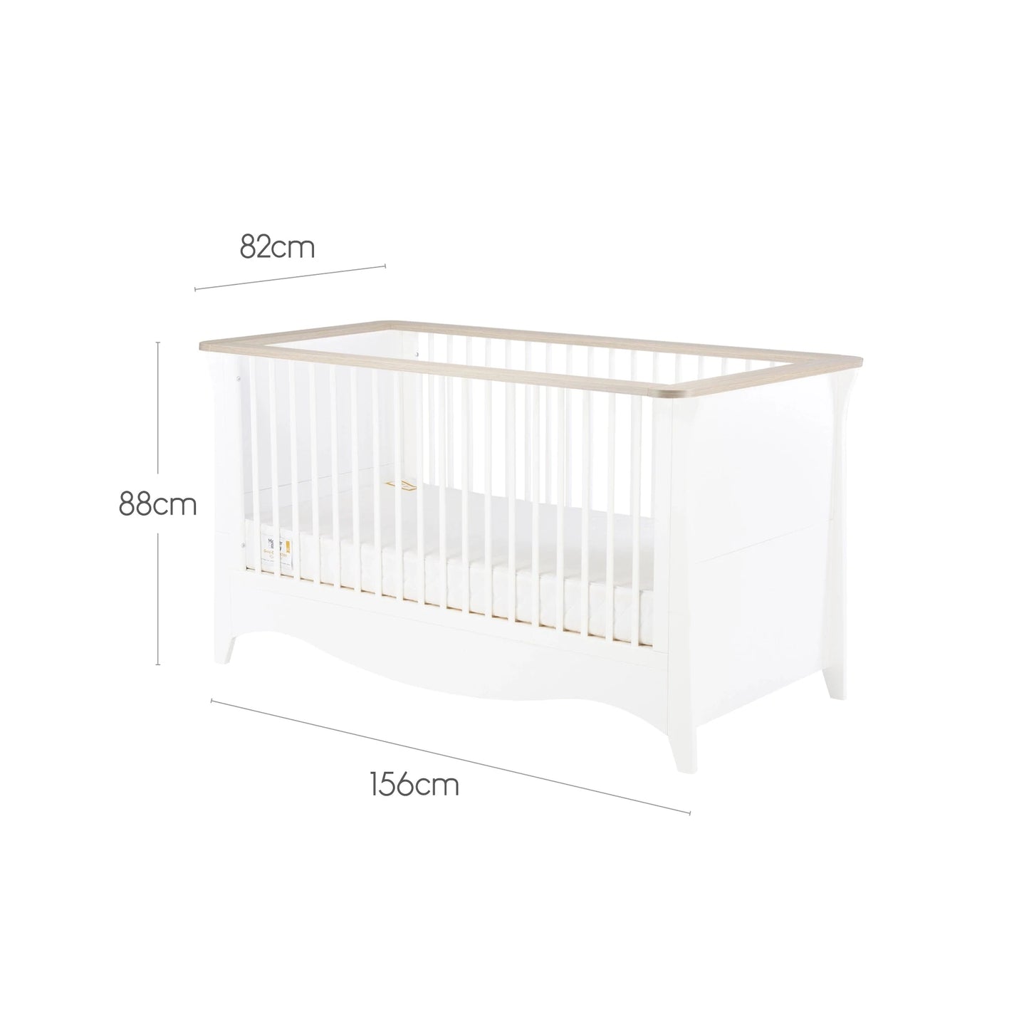 Cuddle Co Clara 3 Piece Nursery Furniture Set (Cot Bed, Wardrobe & Dresser) - White & Ash