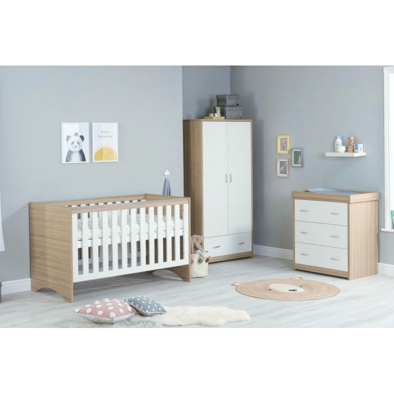 Babymore Veni 3 Piece Furniture Room Set-Oak & White