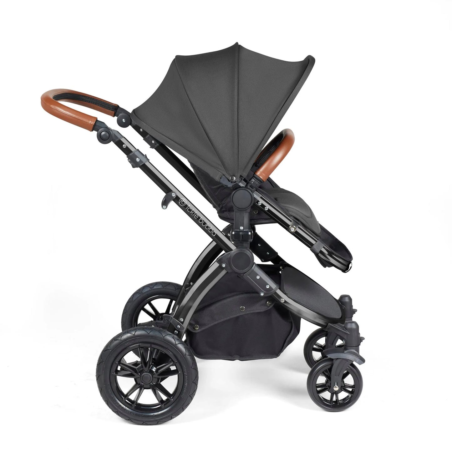 Ickle bubba Stomp Luxe All in One Premium i-Size Travel System with ISOFIX Base *Charcoal Grey  - Tan handle