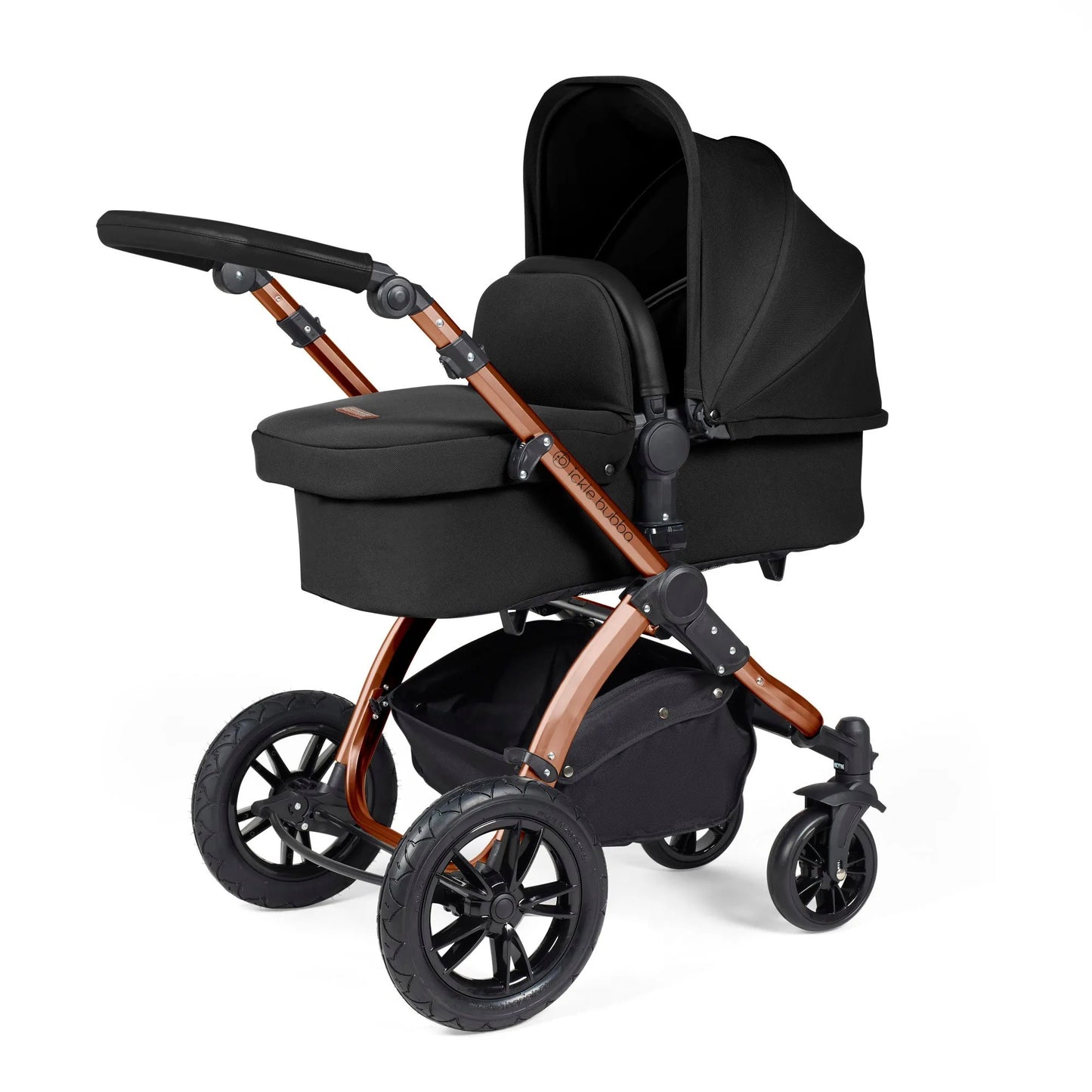 Ickle bubba Stomp Luxe All in One Premium i-Size Travel System with ISOFIX Base *Midnight - Black handle