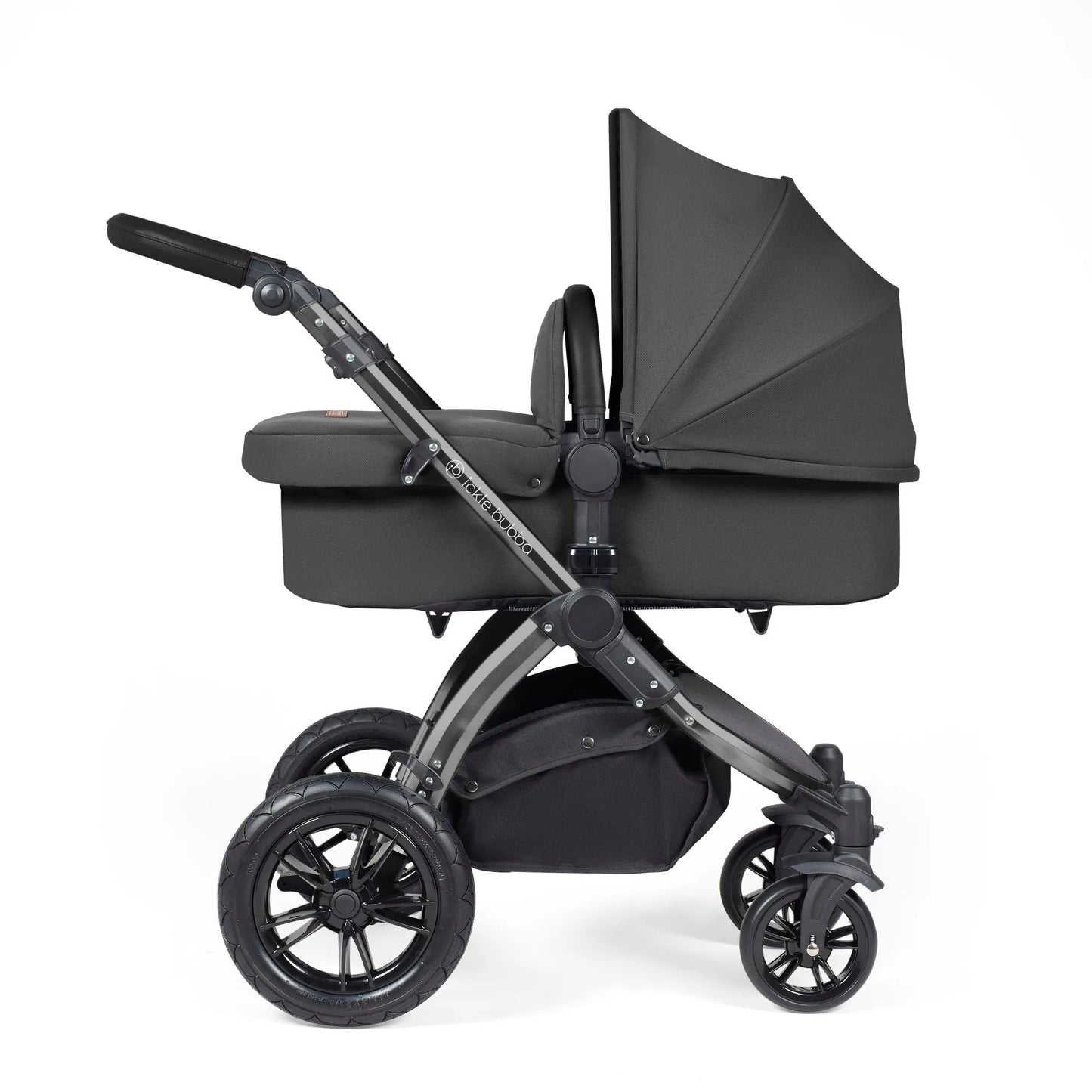 Ickle bubba Stomp Luxe All in One Premium i-Size Travel System with ISOFIX Base *Charcoal Grey  - Black  handle