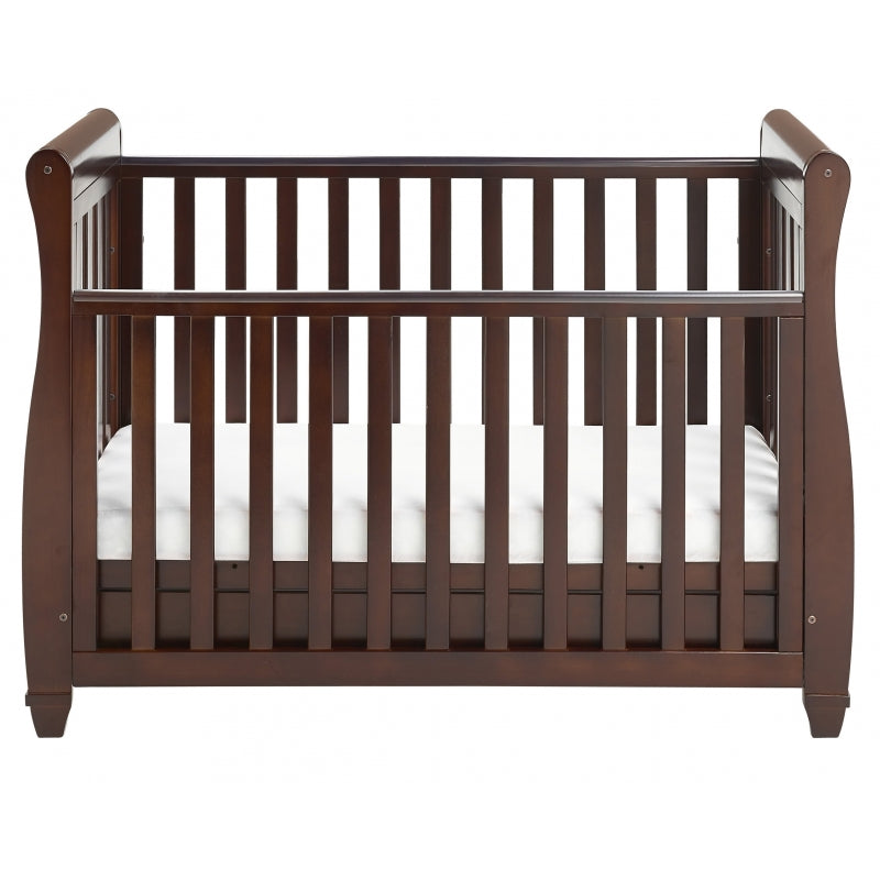 Babymore Eva Sleigh Cot Bed Drop side  with Drawer & foam mattress -Brown