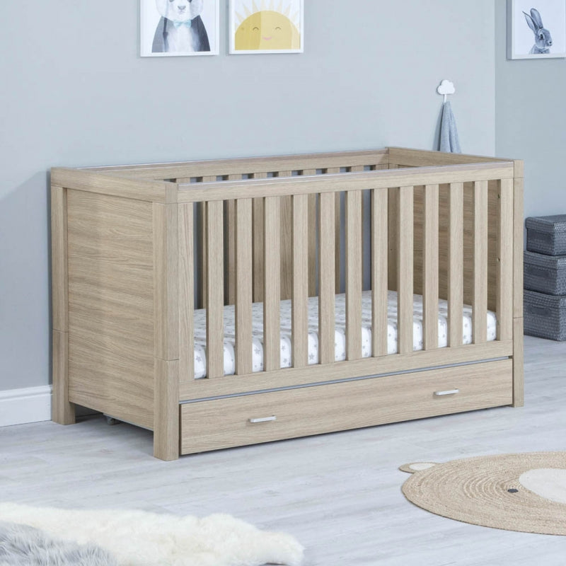 Babymore Luno Cot Bed Including Draw - Oak