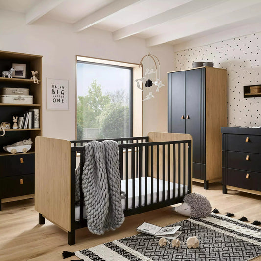 Cuddle Co Rafi 5 Piece Nursery Furniture Set - Oak & Black *pre order end of November