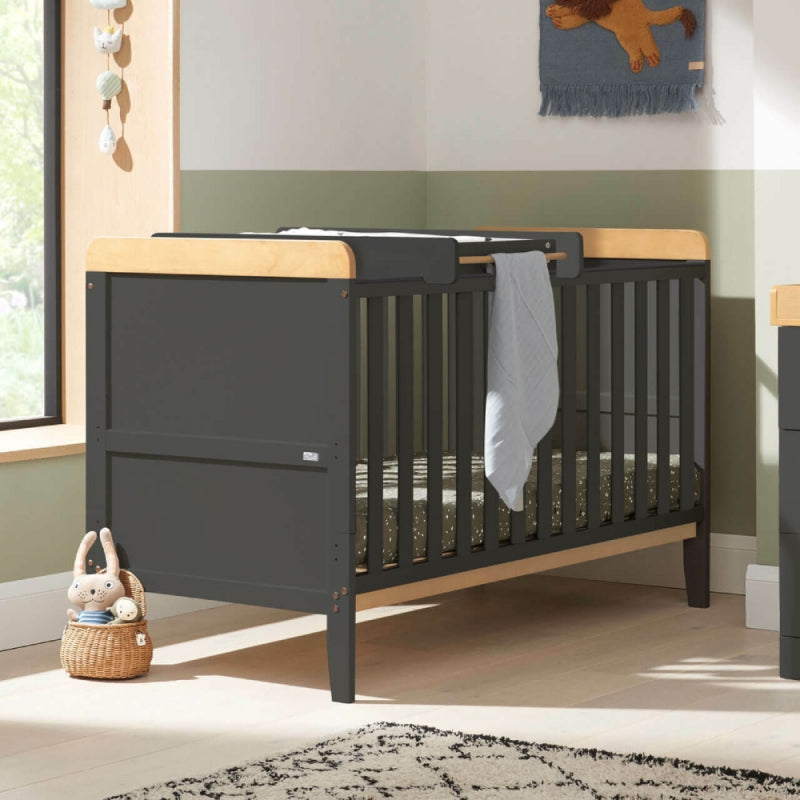 Tutti Bambini Rio Cot Bed Bundle Including Cot Top Changer & Mattress-Slate Grey & Oak