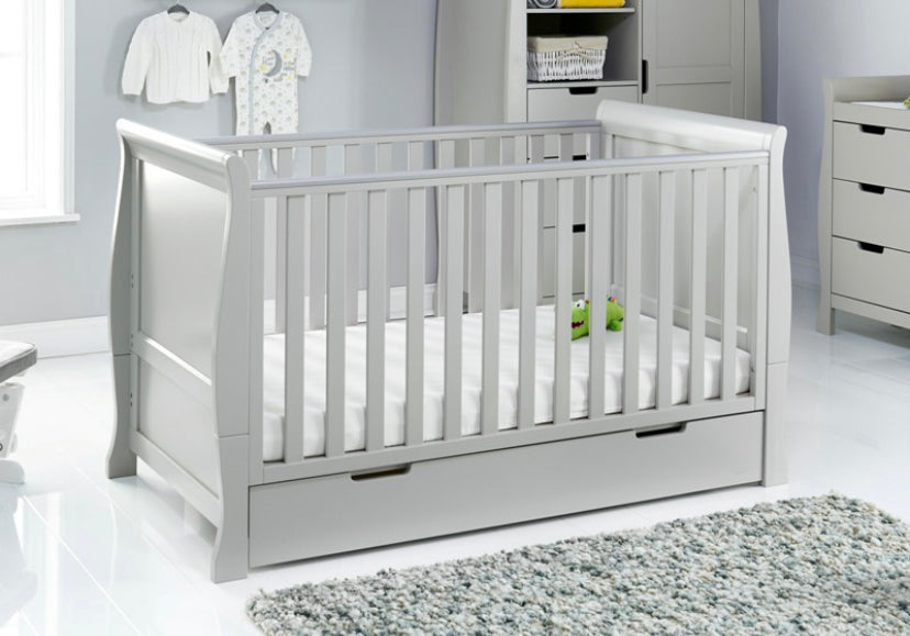 Obaby Stamford Classic Sleigh Cot Bed With Drawer - Warm Grey