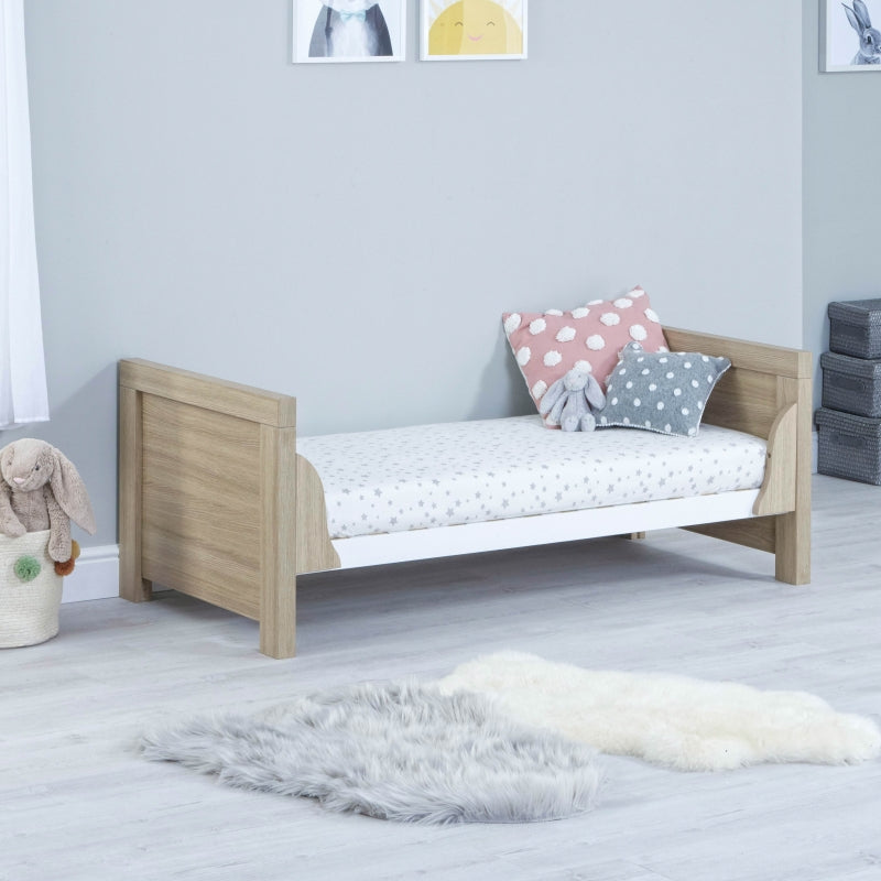 Babymore Luno Cot Bed-Oak & White