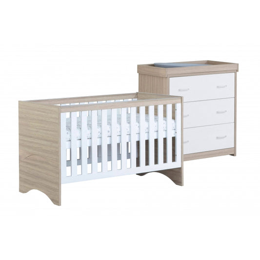 Babymore Veni 2 Piece Furniture Room Set-Oak & White