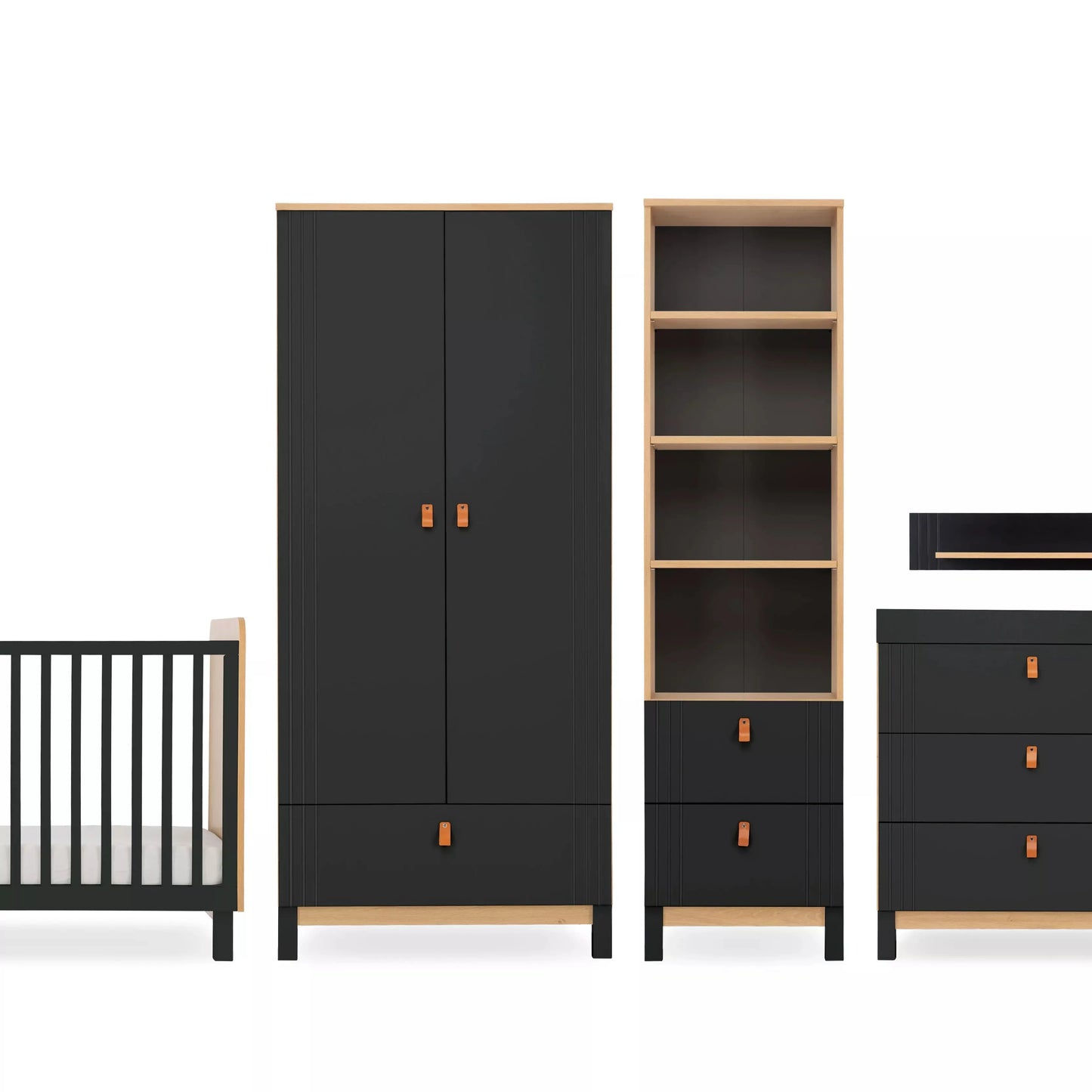 Cuddle Co Rafi 5 Piece Nursery Furniture Set - Oak & Black *pre order end of November