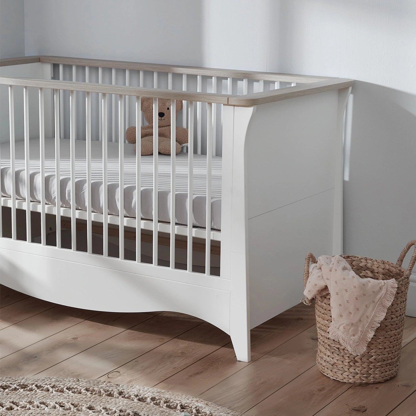 Cuddle Co Clara 3 Piece Nursery Furniture Set (Cot Bed, Wardrobe & Dresser) - White & Ash