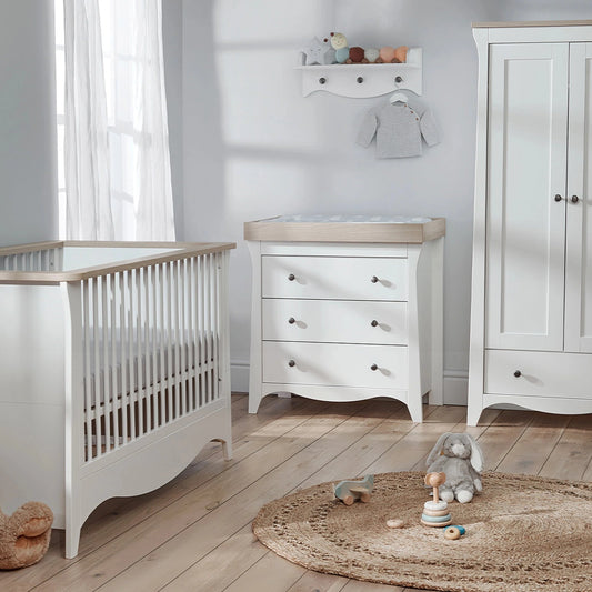 Cuddle Co Clara 3 Piece Nursery Furniture Set (Cot Bed, Wardrobe & Dresser) - White & Ash