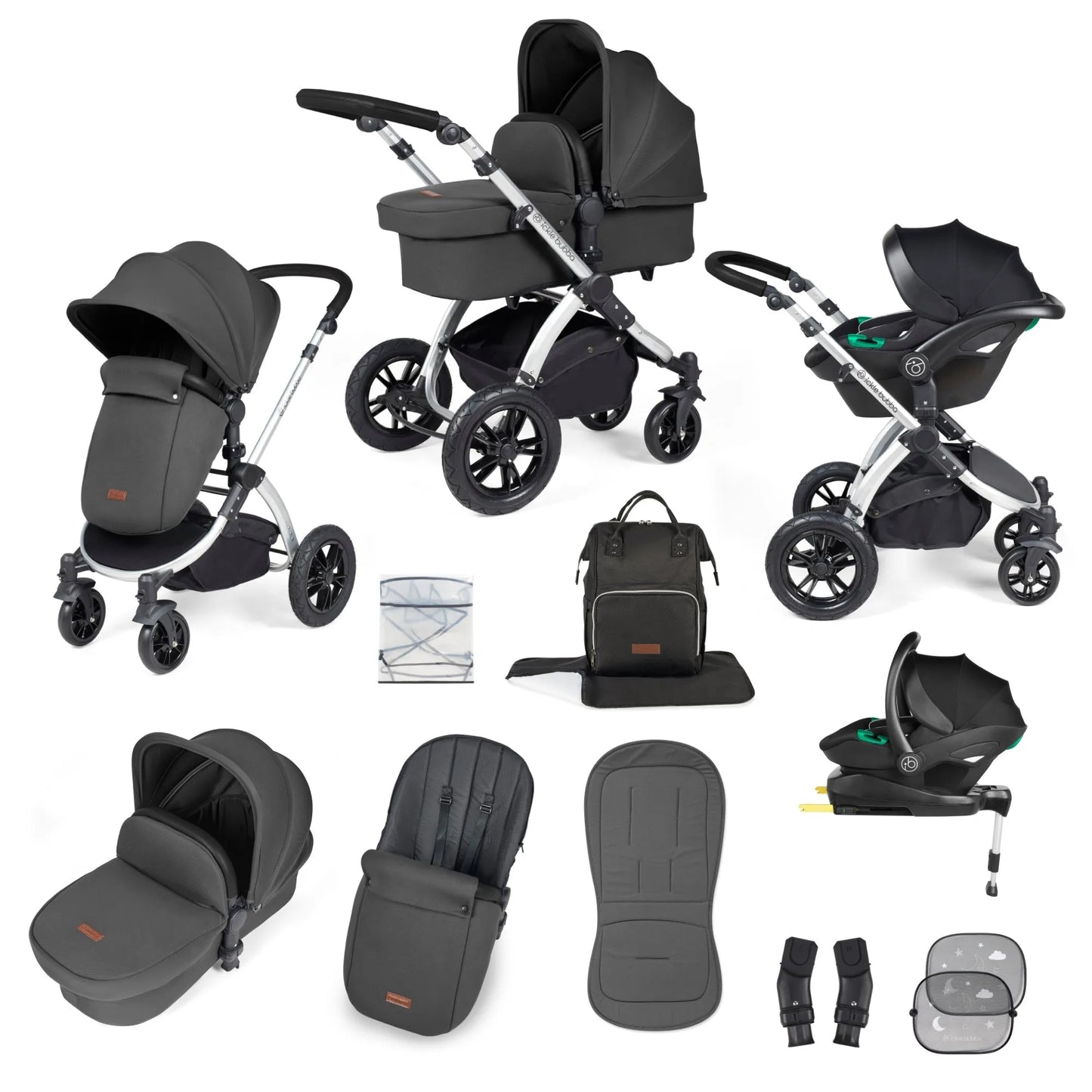 Ickle bubba Stomp Luxe All in One Premium i-Size Travel System with ISOFIX Base *Charcoal Grey  - Black  handle