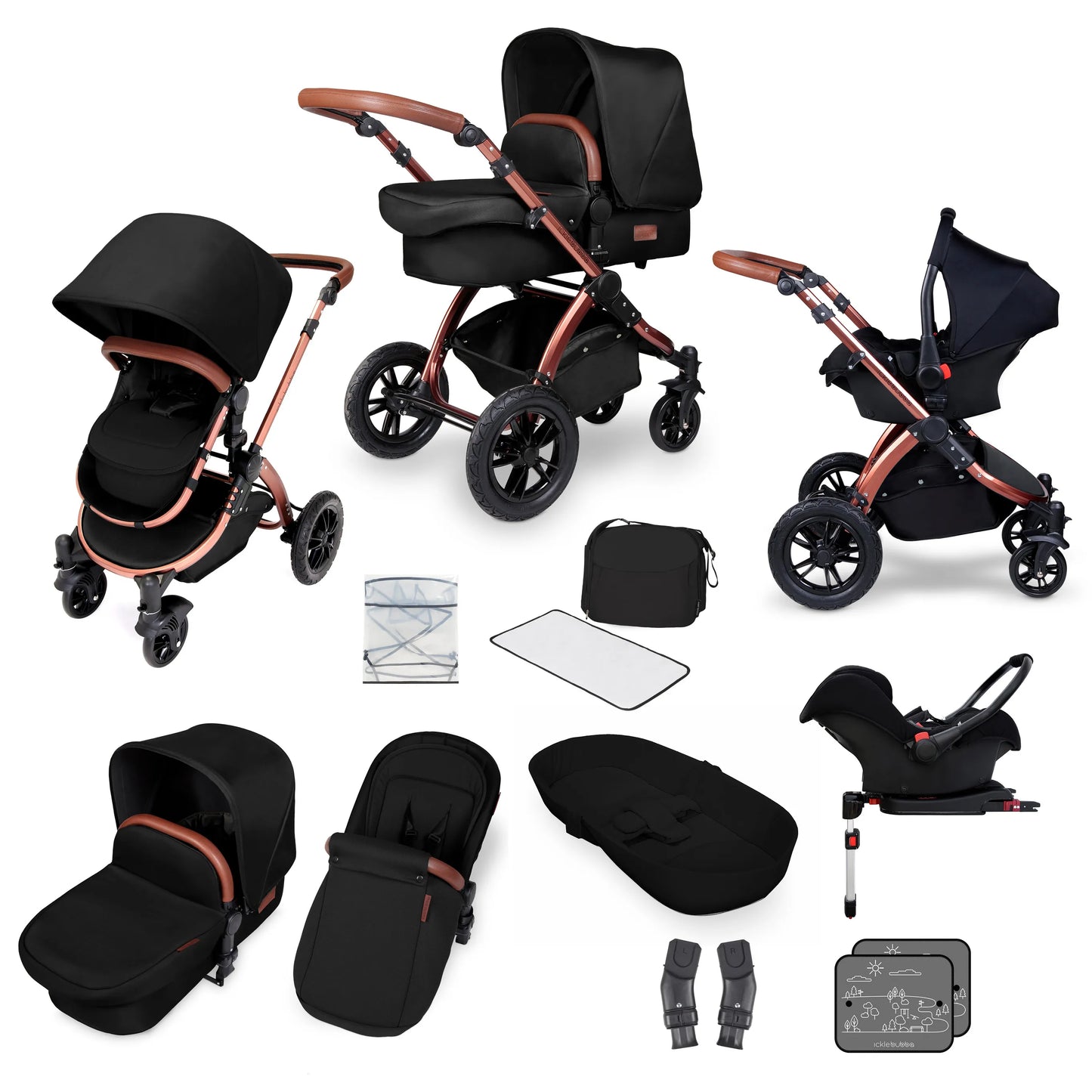 Stomp V4 All in One Travel System With galaxy  car seat and Isofix Base -Midnight/Bronze