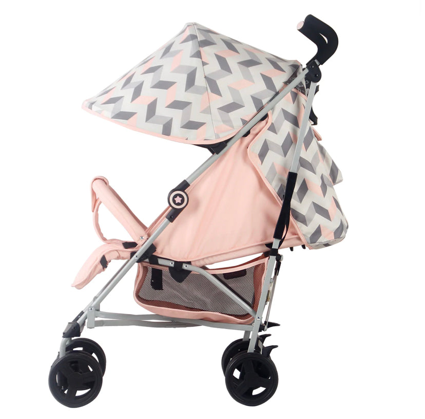 My Babiie  - My Babiie Pink and Grey Chevron Lightweight Stroller